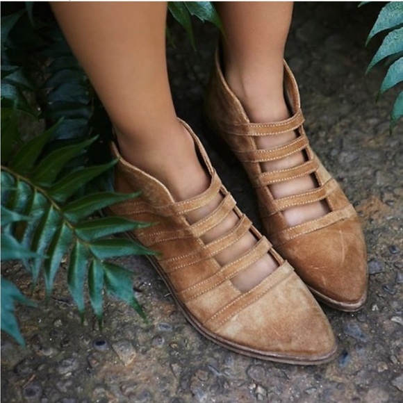 Free People Shoes - New Free People 'Swept Away' Cutout Suede Bootie Ankle Shoes Tan Leather US9/9.5